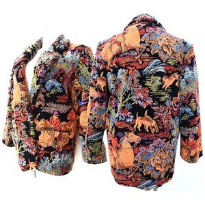 Vintage DonnyBrook "The Hunt" Equestrian Fox Fur Jacket Coat Forest Tapestry USA